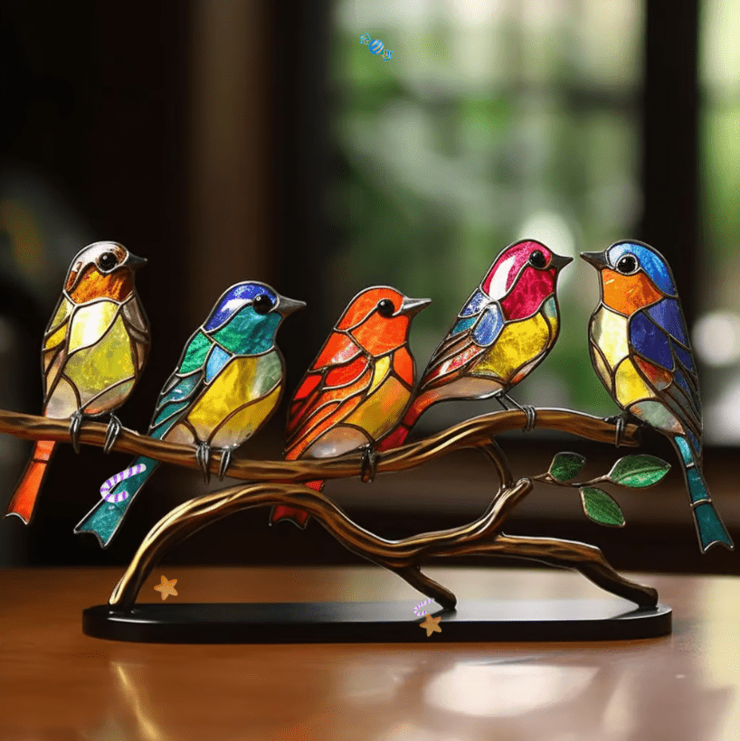VivaBirds – Glas-in-lood vogels hangdecoratie met levendige kleuren
