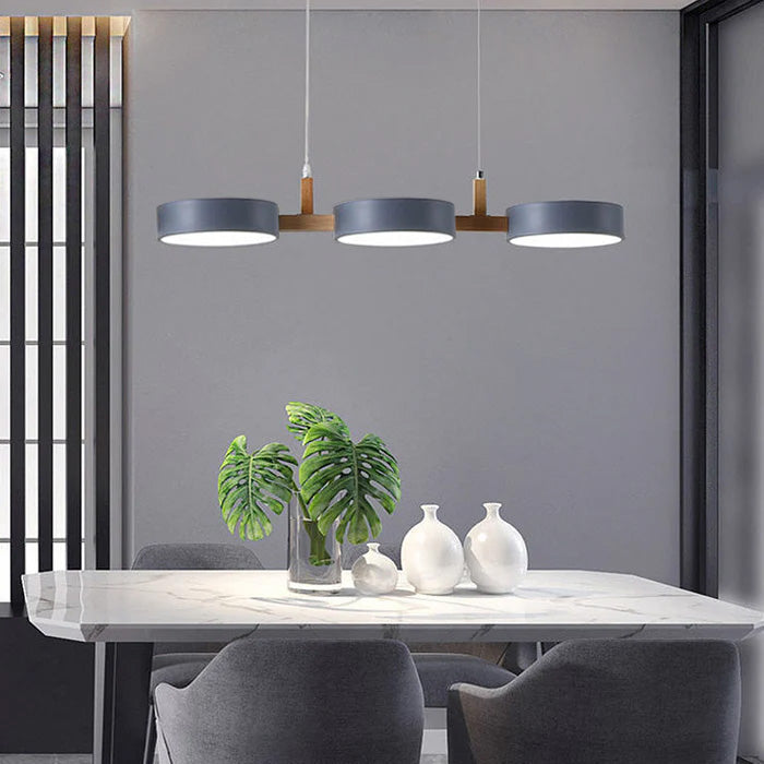 Nordura Suspension – Design cylindrique scandinave avec plusieurs points lumineux LED et accents en bois