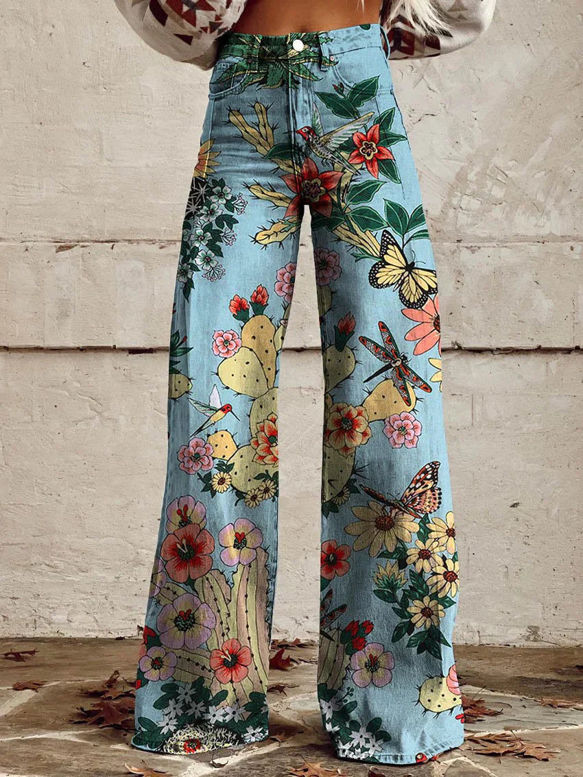 Vintage Wide Leg Bloemenbroek – Comfortabele Flared Damespants Vestragear