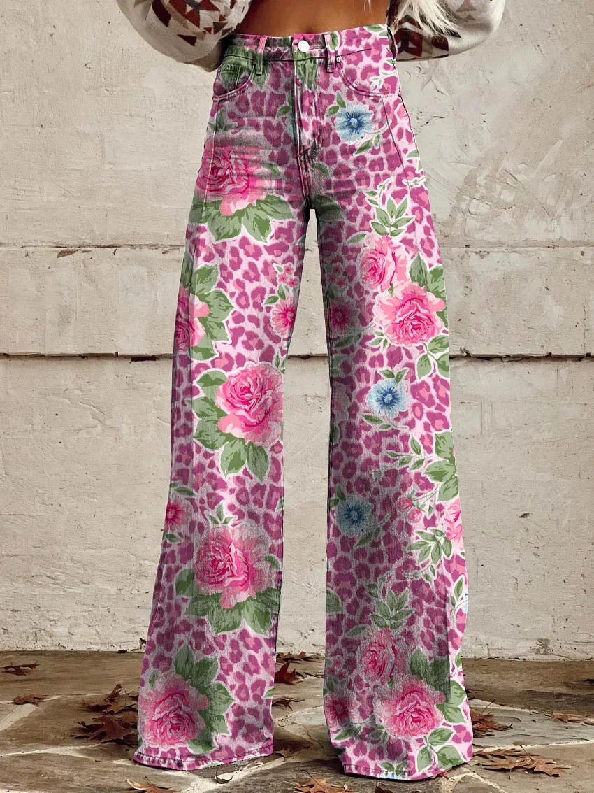 Vintage Wide Leg Bloemenbroek – Comfortabele Flared Damespants Vestragear