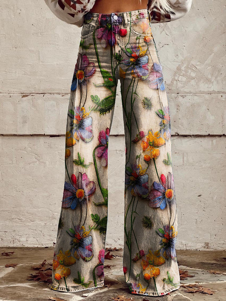 Vintage Wide Leg Bloemenbroek – Comfortabele Flared Damespants Vestragear