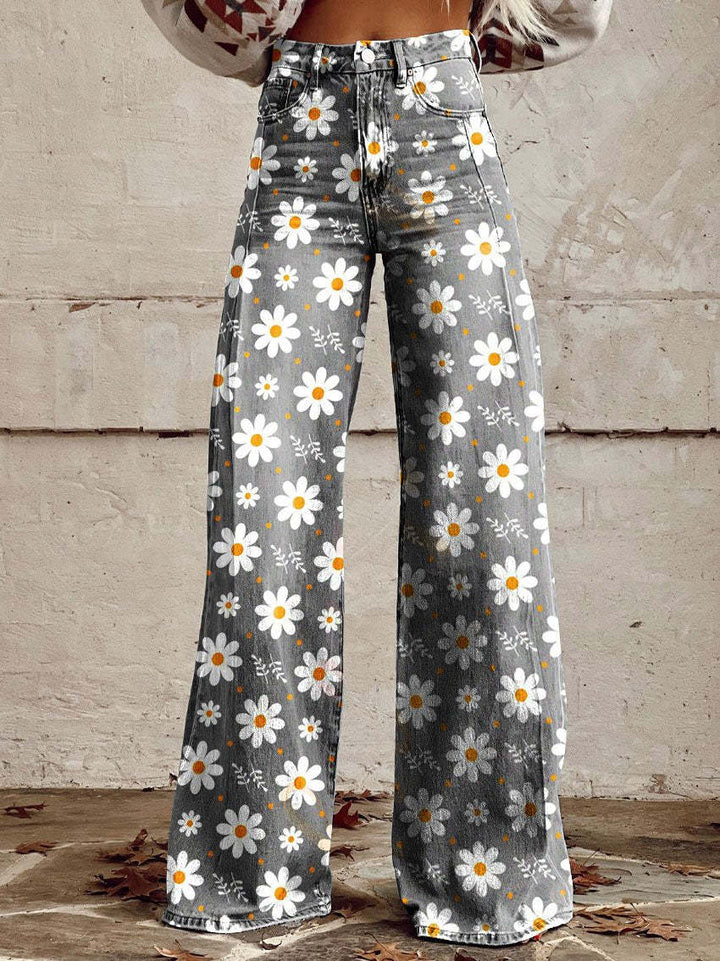 Vintage Wide Leg Bloemenbroek – Comfortabele Flared Damespants Vestragear