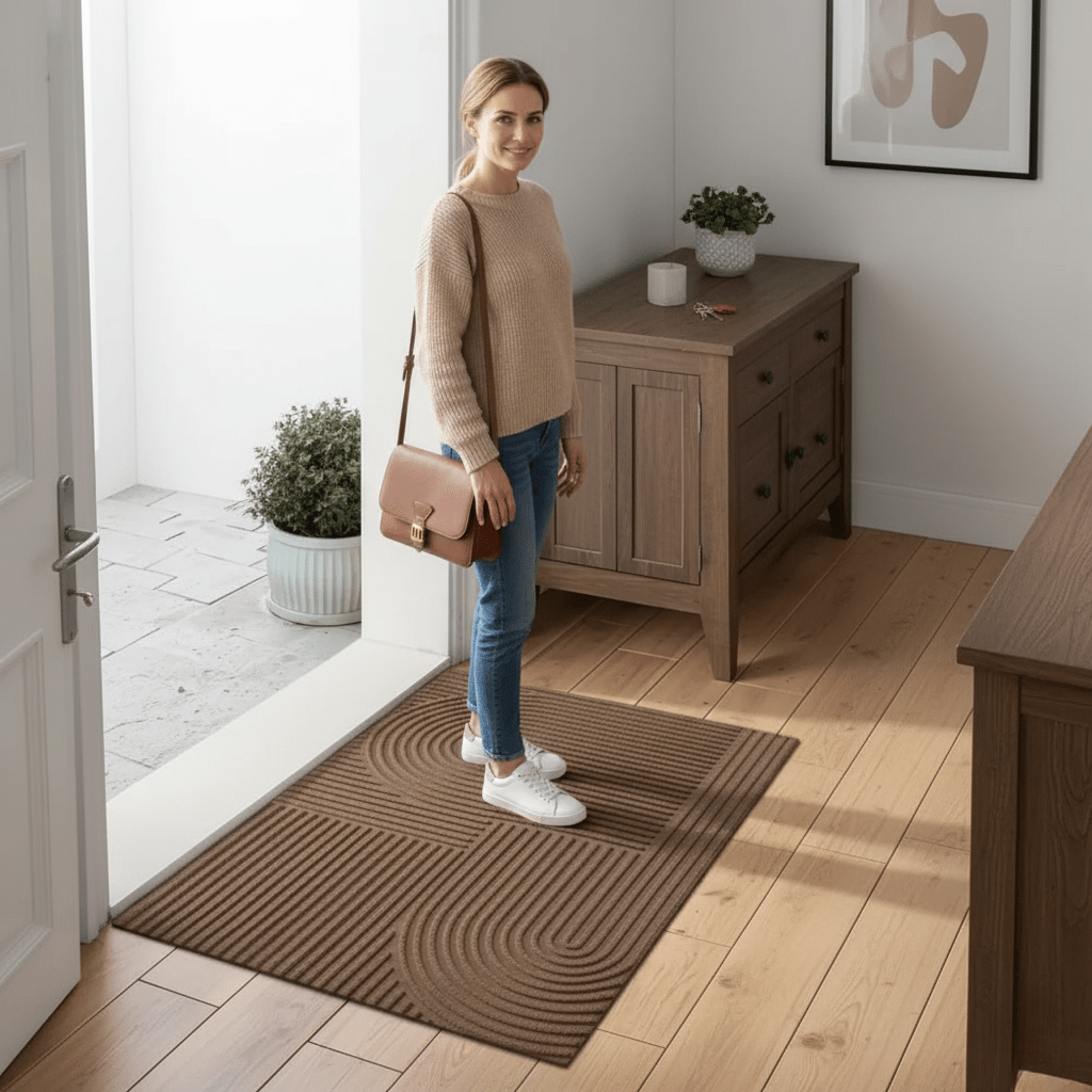 Absorberende Wasbare Mat met Elegant Lijnenpatroon, Antislip en Microvezel 3