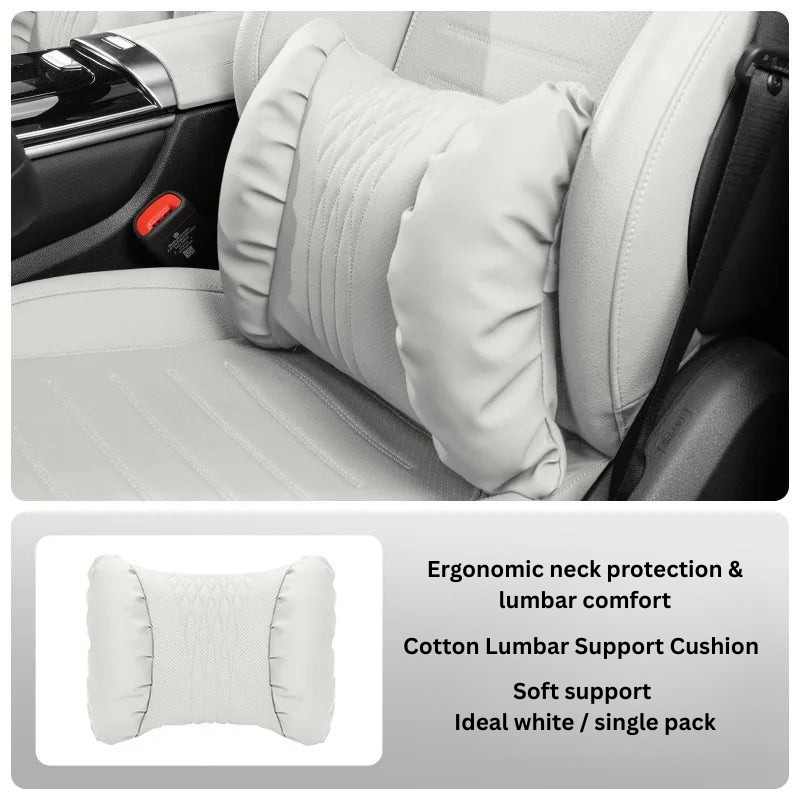 Apoio de Cabeça &amp; Lombar para Carro – PU com Aspeto Nappa, Recheio Macio &amp; Conjunto de 2 Peças