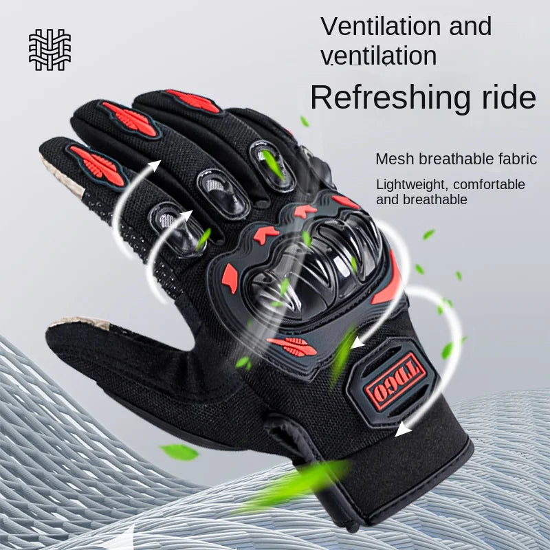 Ademende Motorhandschoenen Heren - Lange Vingerhandschoenen met Grip en Klittenbandsluiting 1