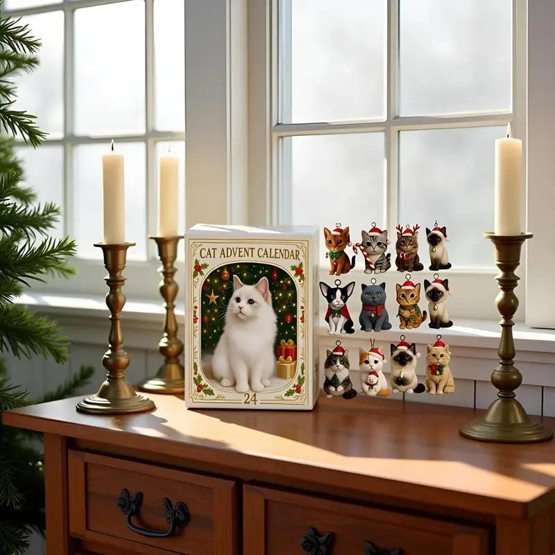 Adventskalender 24 Katten Acryl Figuurtjes Kerstdecoratie Ophangers Kinderen Feestdagen December Countdown | Sansoti 4