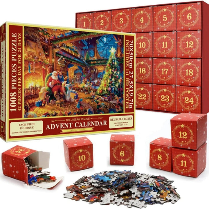 Adventskalender Puzzel 1008 Stukjes Kerst 24 Dagen Kerstpuzzel Familie Samen Leggen Gezellige Kerstsfeer | Sansoti 7