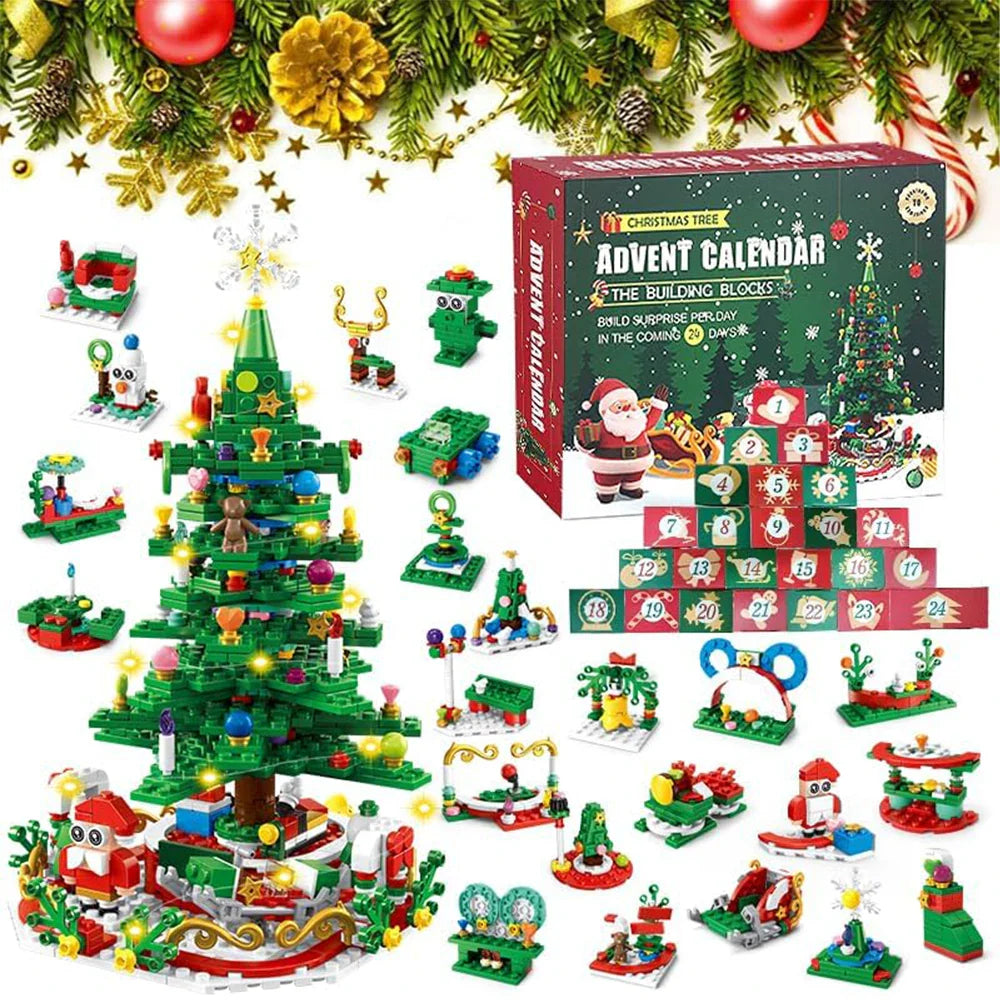 Calendario dell'Avvento Luminova per bambini – Albero di Natale in mattoncini con 24 sorprese e illuminazione a LED, divertimento creativo ed educativo
