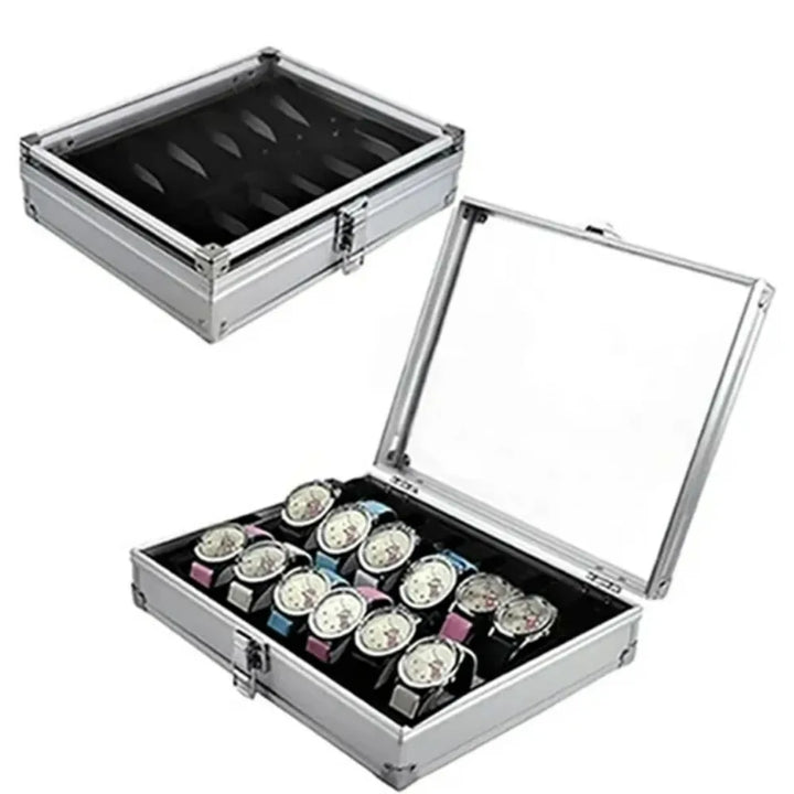 Aluminium Watch Box for Men – 12 Grid Slots, Suede Interior Watch Display Case 0