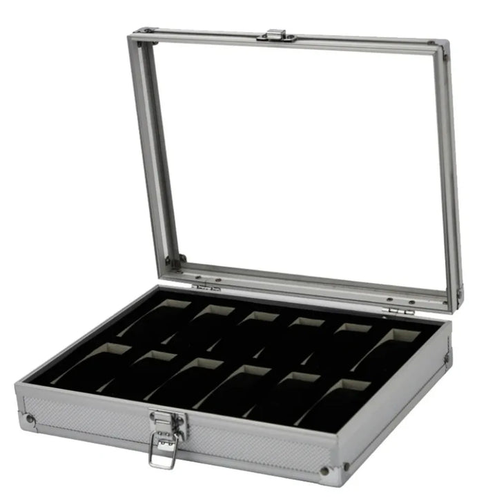 Aluminium Watch Box for Men – 12 Grid Slots, Suede Interior Watch Display Case 2