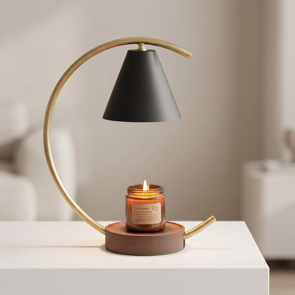 Arc Candle Warmer Lamp with Timer, Matte Black Shade & Brushed Gold Stand, Flameless Candle Heater Light 1