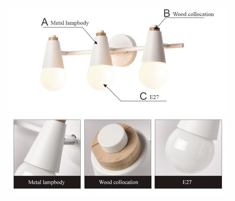 Applique murale Novera Ari – Métal moderne avec accent en bois, 2 ou 3 lumières