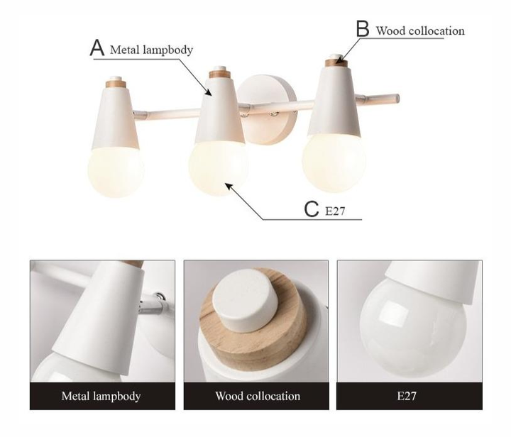 Applique murale Novera Ari – Métal moderne avec accent en bois, 2 ou 3 lumières