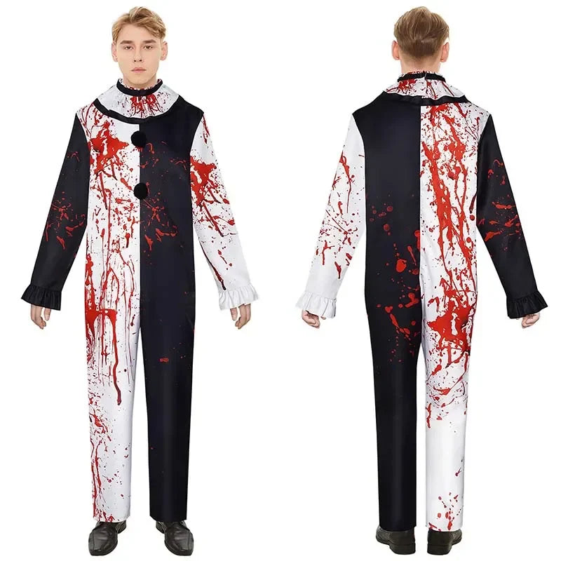 GrimLaugh – Clown Kostuum met Masker – Halloween Outfit voor Mannen & Vrouwen