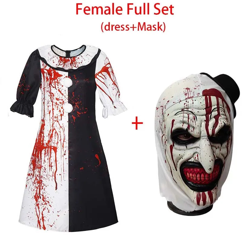 GrimLaugh – Clown Kostuum met Masker – Halloween Outfit voor Mannen & Vrouwen