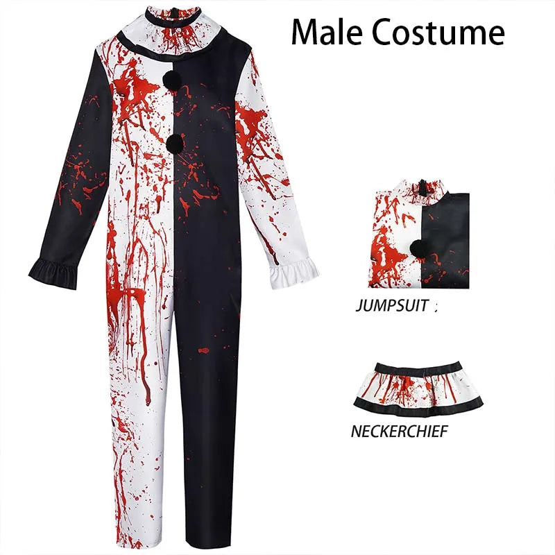 GrimLaugh – Clown Kostuum met Masker – Halloween Outfit voor Mannen & Vrouwen