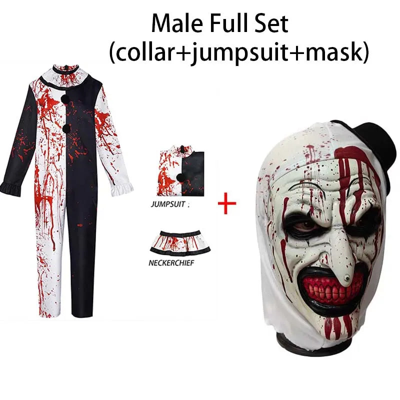 GrimLaugh – Clown Kostuum met Masker – Halloween Outfit voor Mannen & Vrouwen