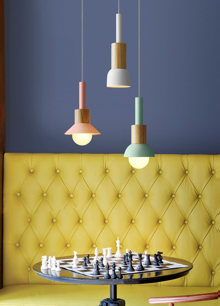 Novaro Hanglamp van Metaal &amp; Hout – Kleurrijk Design met Verstelbaar Snoer