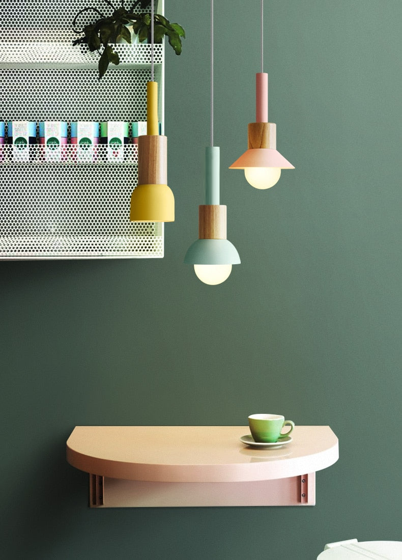 Novaro Hanglamp van Metaal &amp; Hout – Kleurrijk Design met Verstelbaar Snoer