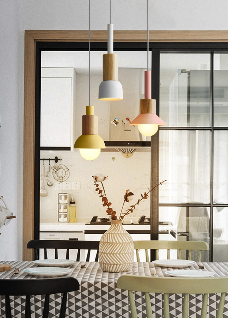 Novaro Hanglamp van Metaal &amp; Hout – Kleurrijk Design met Verstelbaar Snoer