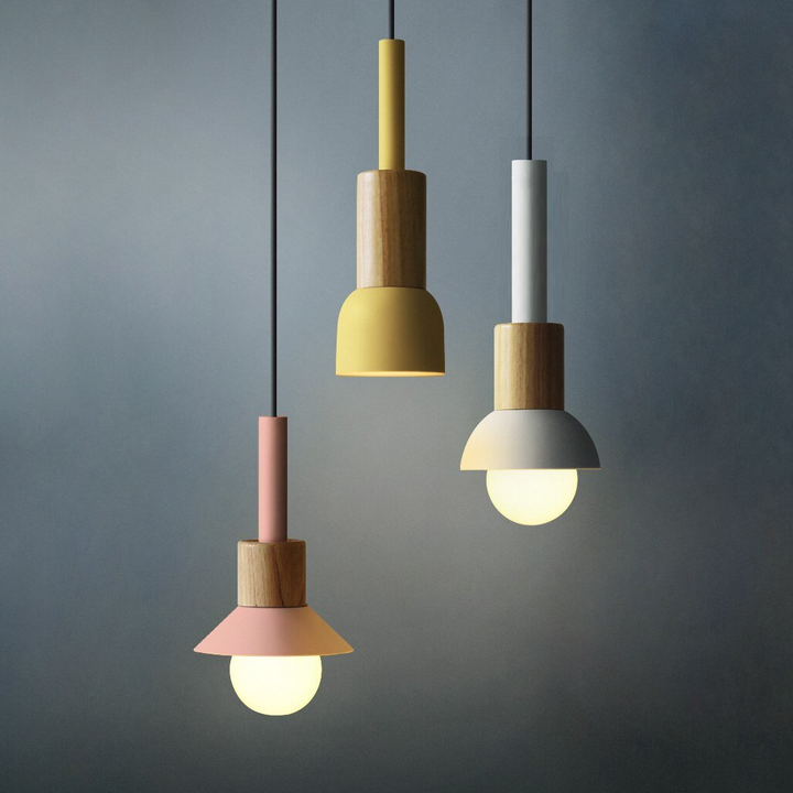 Novaro Hanglamp van Metaal &amp; Hout – Kleurrijk Design met Verstelbaar Snoer