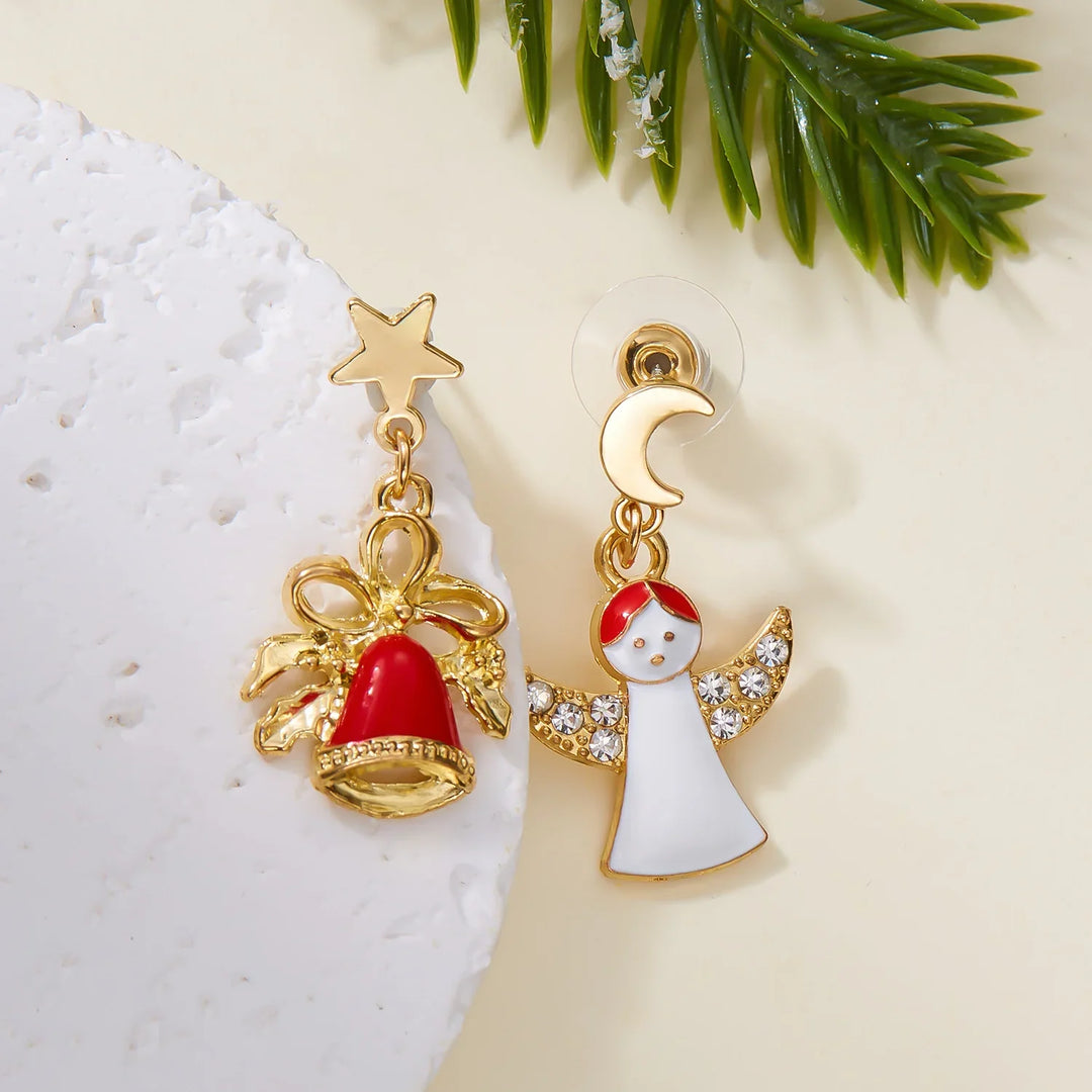 Pendientes Frosty Charm de Navidad – Diseño Asimétrico con Muñeco de Nieve y Lazo Rojo, Accesorio Ligero para Fiestas