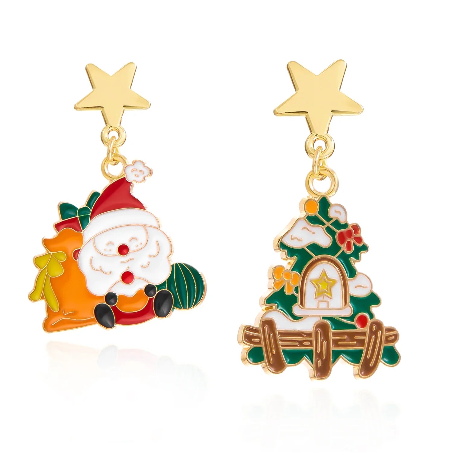 Pendentes Frosty Charm de Nadal – Deseño asimétrico con boneco de neve e lazo vermello, accesorio lixeiro para festas