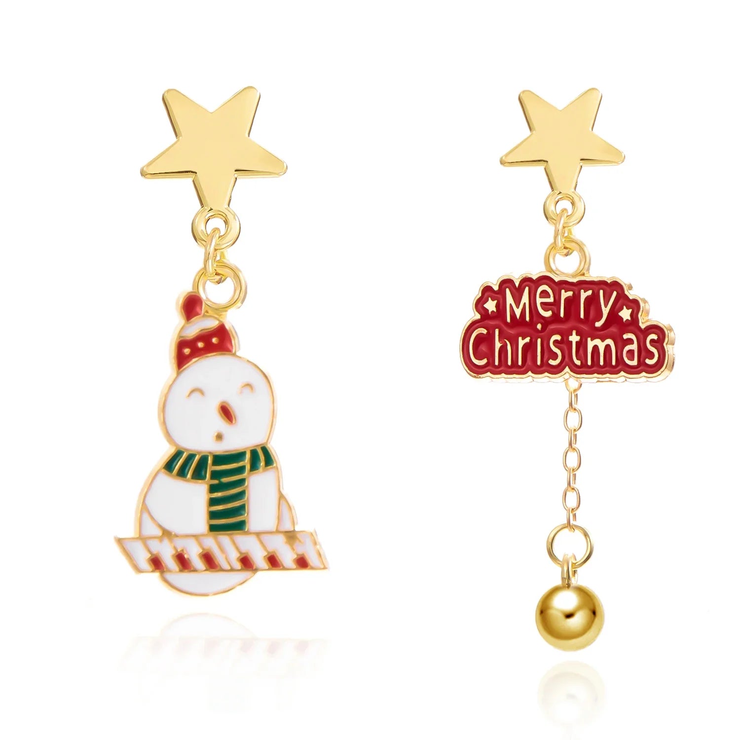 Pendentes Frosty Charm de Nadal – Deseño asimétrico con boneco de neve e lazo vermello, accesorio lixeiro para festas