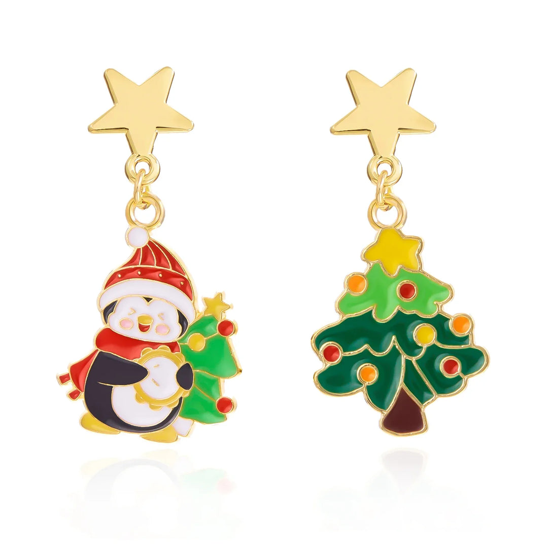 Pendientes Frosty Charm de Navidad – Diseño Asimétrico con Muñeco de Nieve y Lazo Rojo, Accesorio Ligero para Fiestas