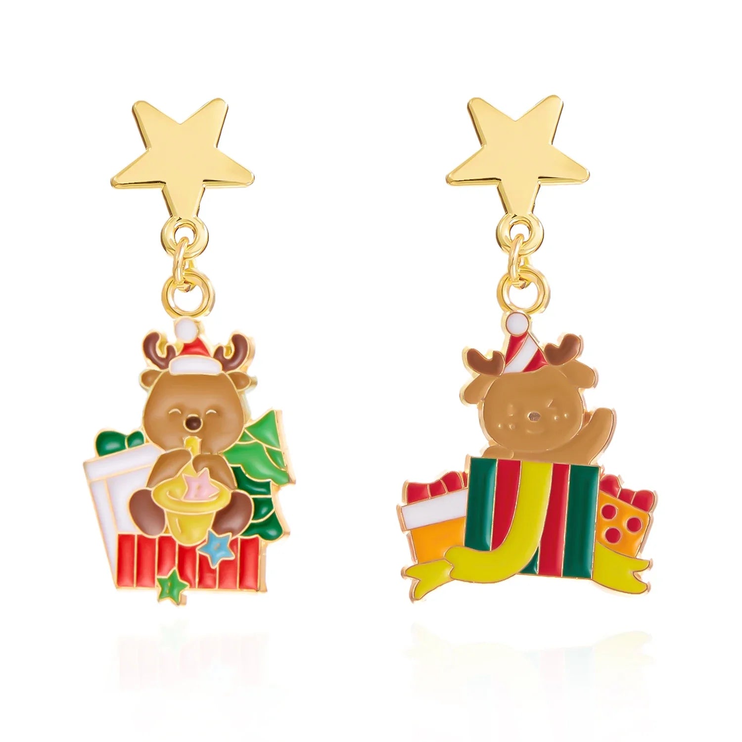 Pendentes Frosty Charm de Nadal – Deseño asimétrico con boneco de neve e lazo vermello, accesorio lixeiro para festas