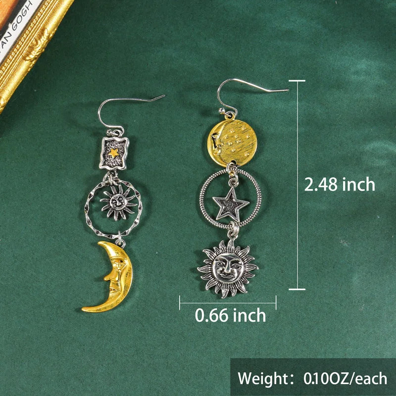 Asymmetrische dames oorbellen met Griekse mythologie zon en maan design in zilver 5