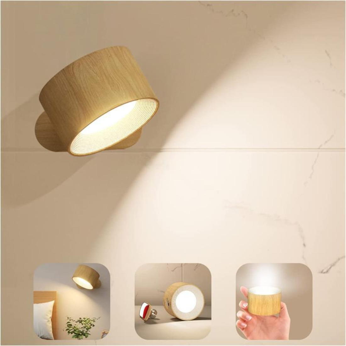 AuraGlow – Draadloze Oplaadbare 360° LED Muurlamp met Sensor