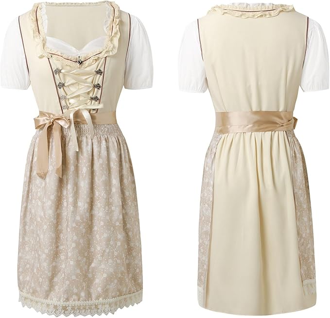 AlpenSchein – Dames Dirndl Beige met Blouse & Borduursel – Voor Oktoberfest