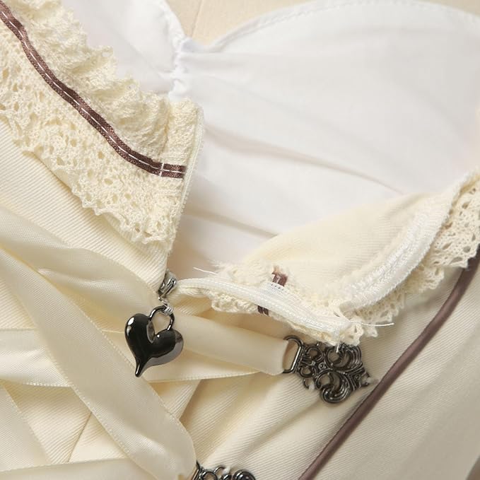AlpenSchein – Dames Dirndl Beige met Blouse & Borduursel – Voor Oktoberfest