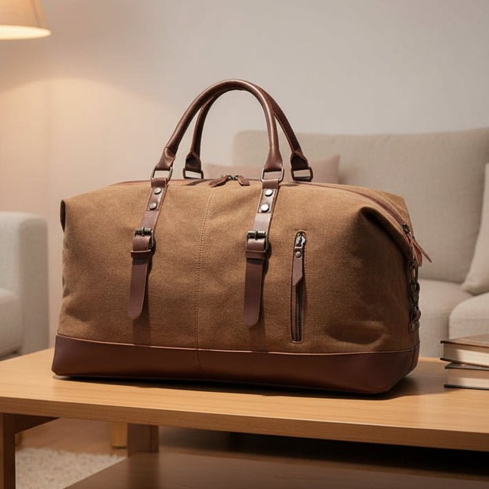 BOLDARA – Leren reistas voor heren met stevige canvas body en elegante details 1