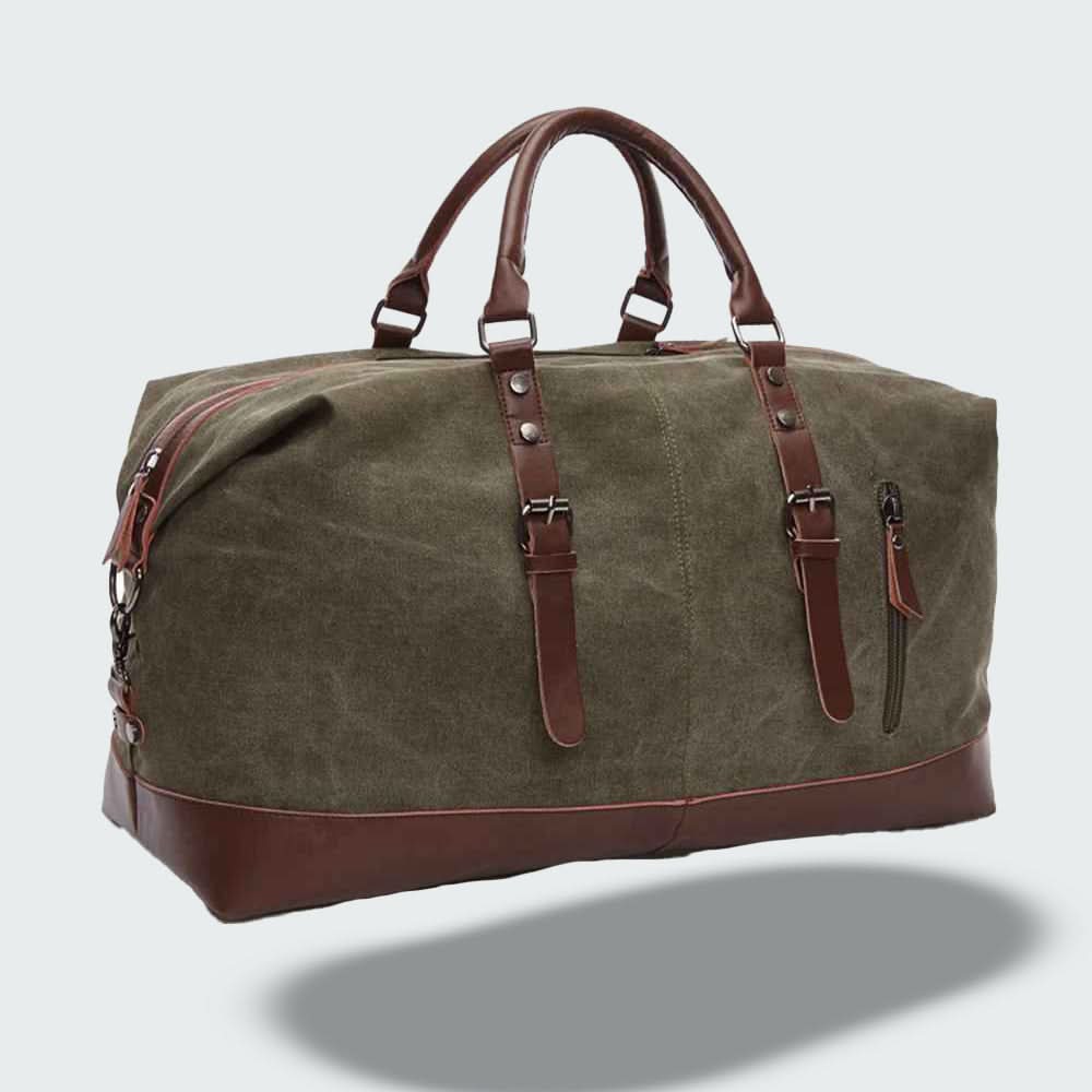 BOLDARA – Leren reistas voor heren met stevige canvas body en elegante details 4