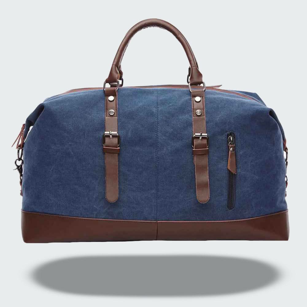BOLDARA – Leren reistas voor heren met stevige canvas body en elegante details 8