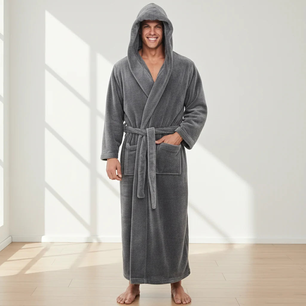 Badjas met Capuchon voor Heren – Zachte Pluche Ochtendjas in Relaxed Fit voor Warmte en Comfort | Sansoti 1