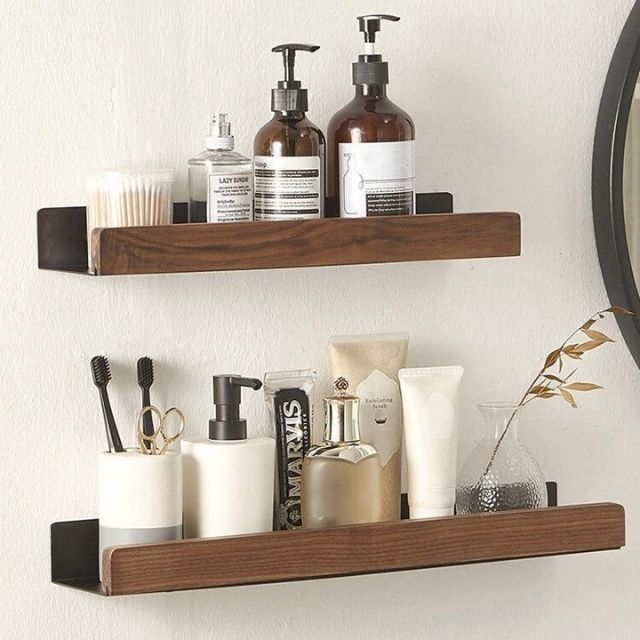 Badkamer wandplank van massief hout – Zonder boren, natuurlijk design | Sansoti 2
