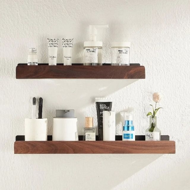 Badkamer wandplank van massief hout – Zonder boren, natuurlijk design | Sansoti 6