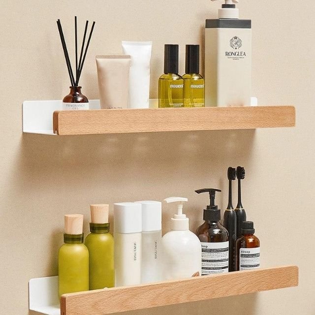 Badkamer wandplank van massief hout – Zonder boren, natuurlijk design | Sansoti 7