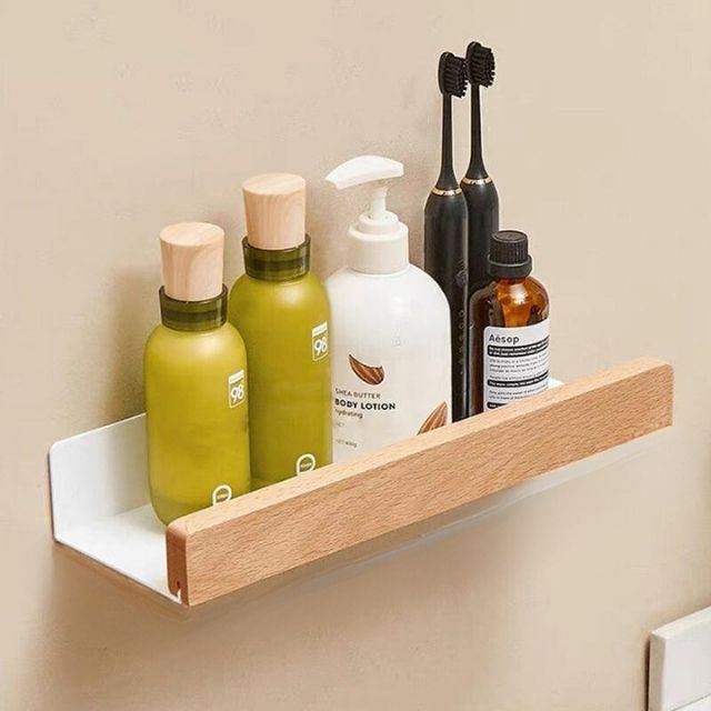 Badkamer wandplank van massief hout – Zonder boren, natuurlijk design | Sansoti 9