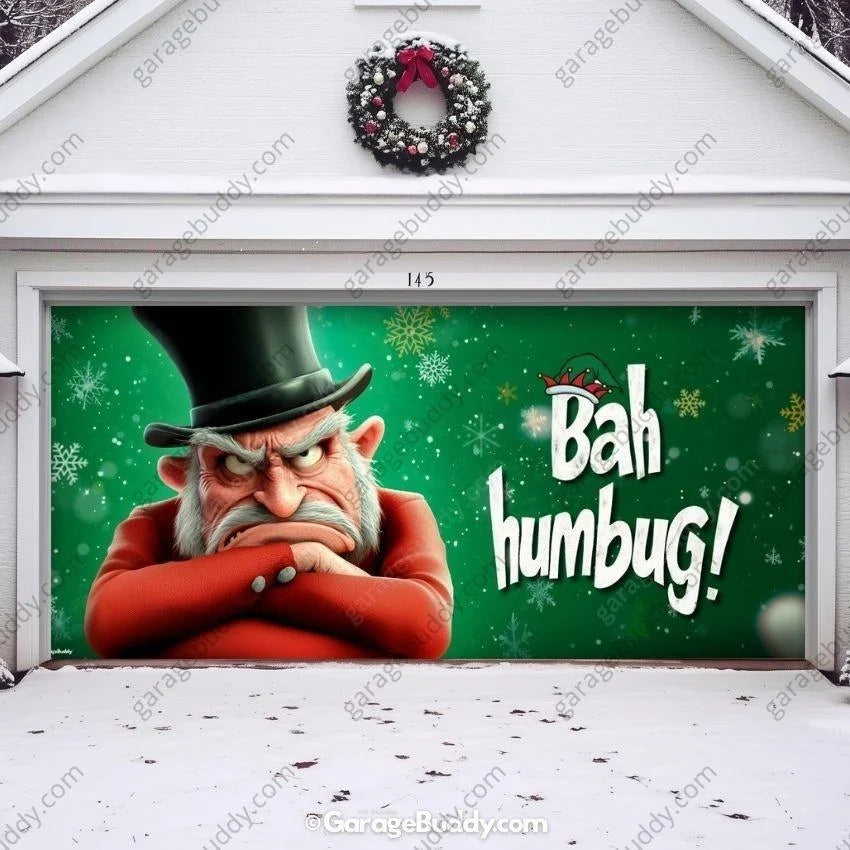 Bah Humbug Christmas Garage Door Cover - Grumpy Design, Easy Installation, Weather-Resistant 1