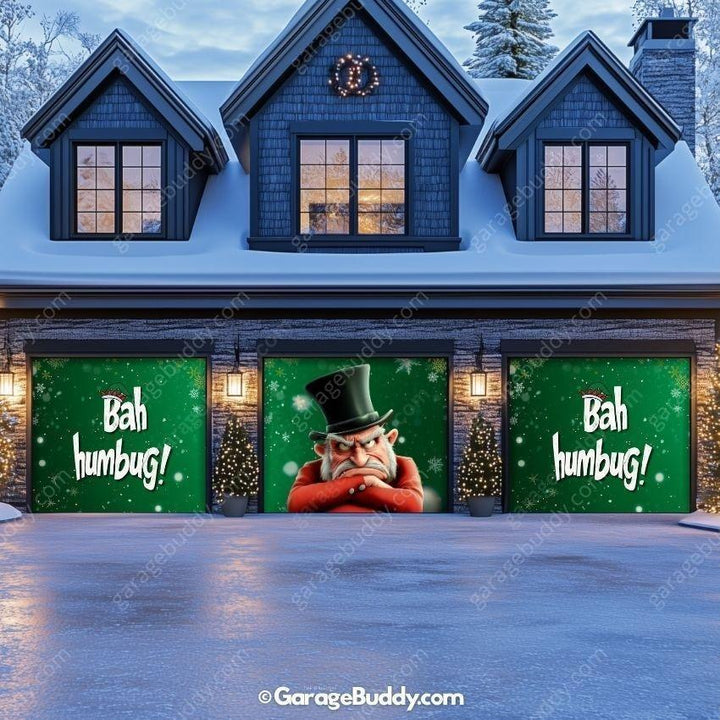 Bah Humbug Christmas Garage Door Cover - Grumpy Design, Easy Installation, Weather-Resistant 7