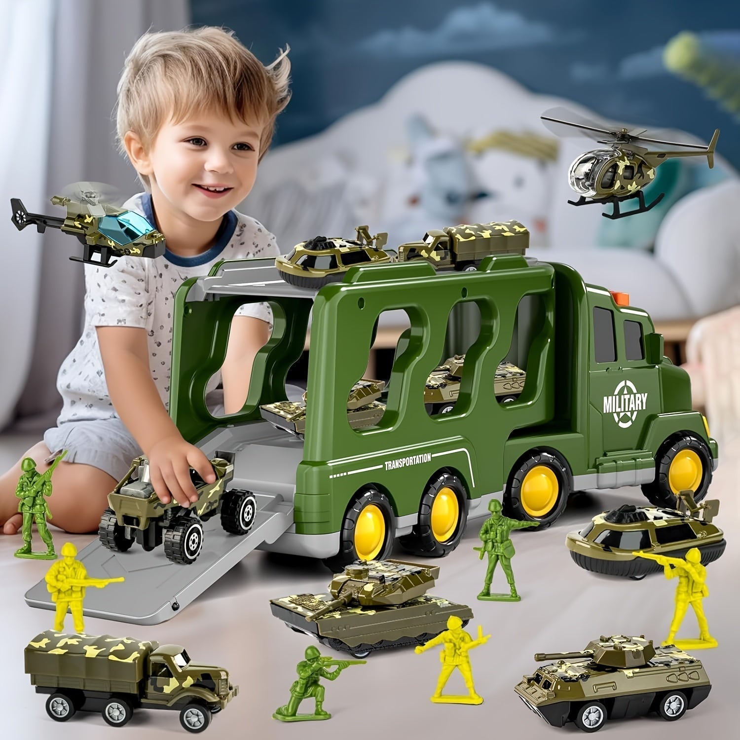 ActionTroop Militair Speelgoedset – 14-in-1 Vrachtwagen, Tanks & Geluid