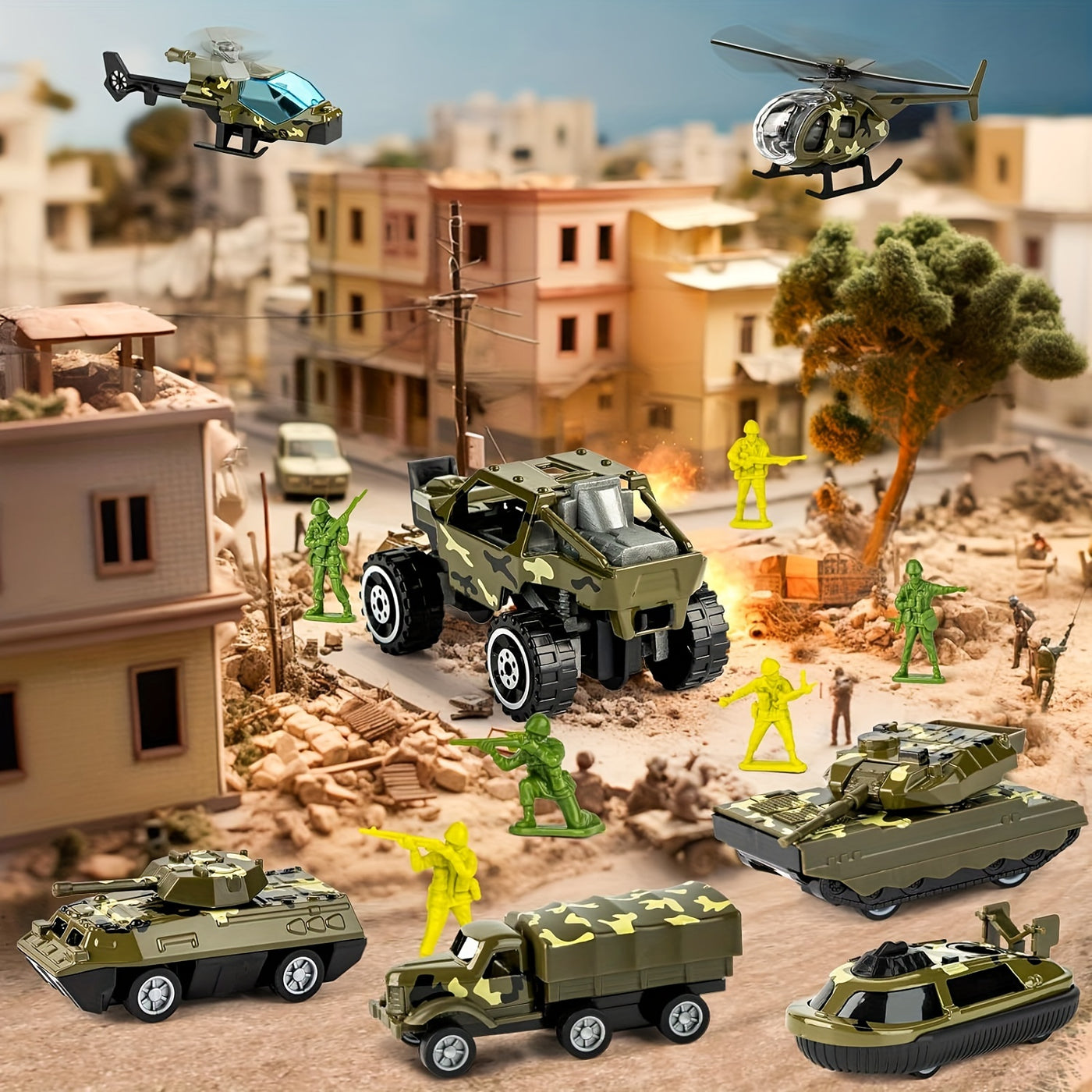 ActionTroop Militair Speelgoedset – 14-in-1 Vrachtwagen, Tanks & Geluid