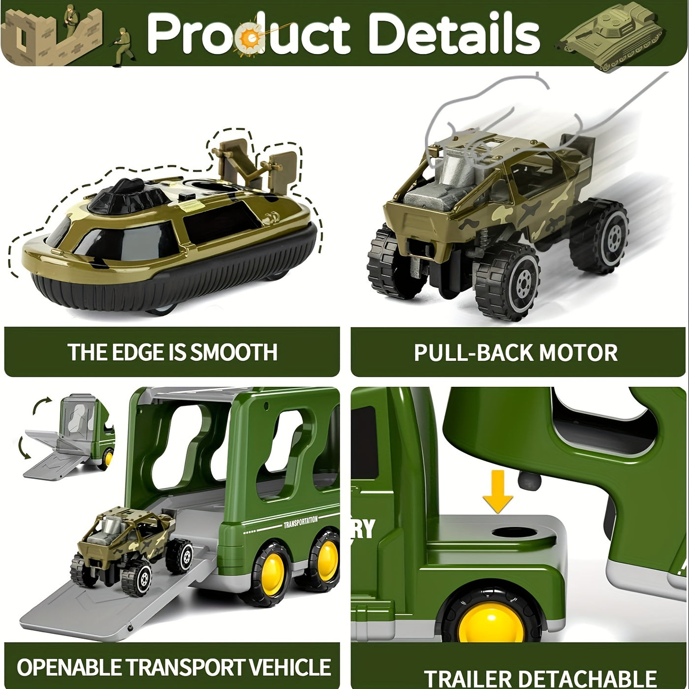 ActionTroop Militair Speelgoedset – 14-in-1 Vrachtwagen, Tanks & Geluid
