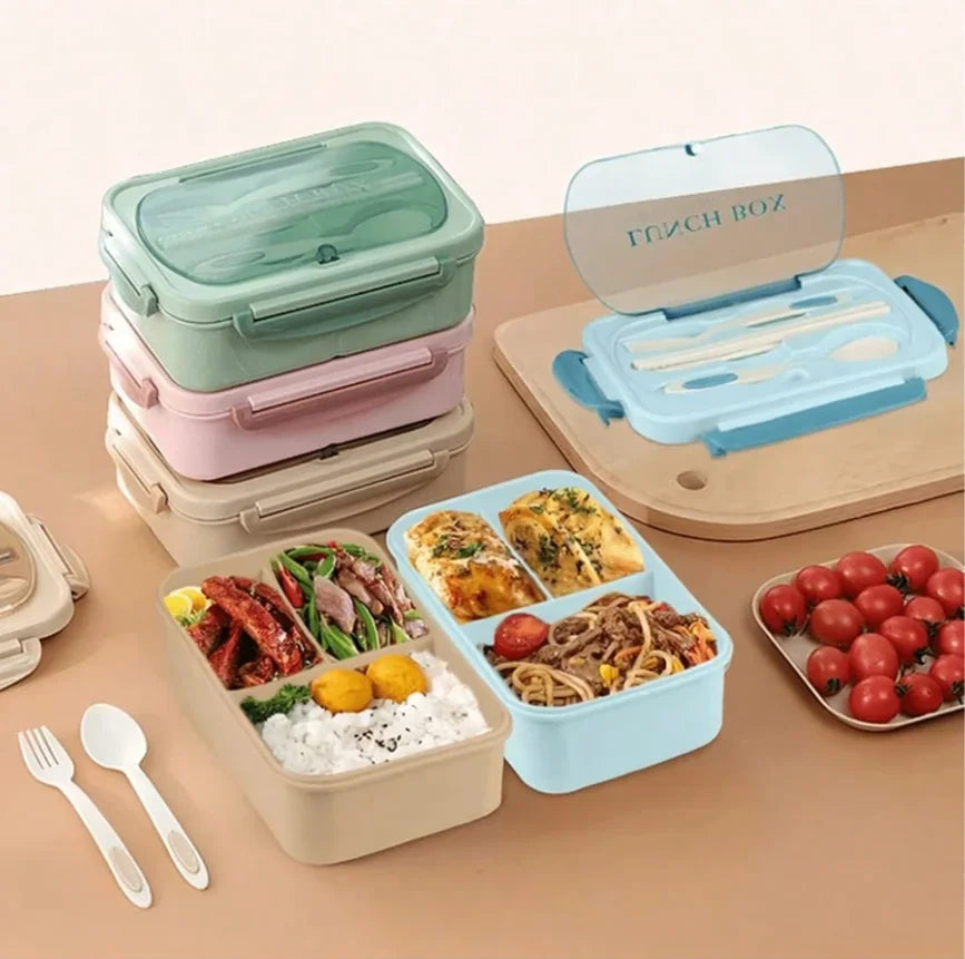 Bento Box für Erwachsene mit 3 Fächern und Besteckset, spülmaschinenfest 1