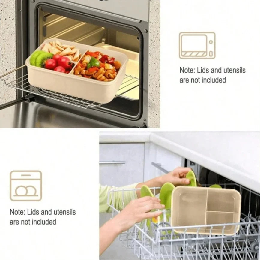 Bento Box für Erwachsene mit 3 Fächern und Besteckset, spülmaschinenfest 3