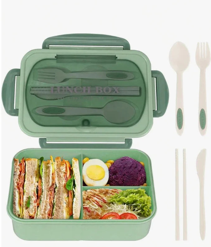 Bento Box für Erwachsene mit 3 Fächern und Besteckset, spülmaschinenfest 6